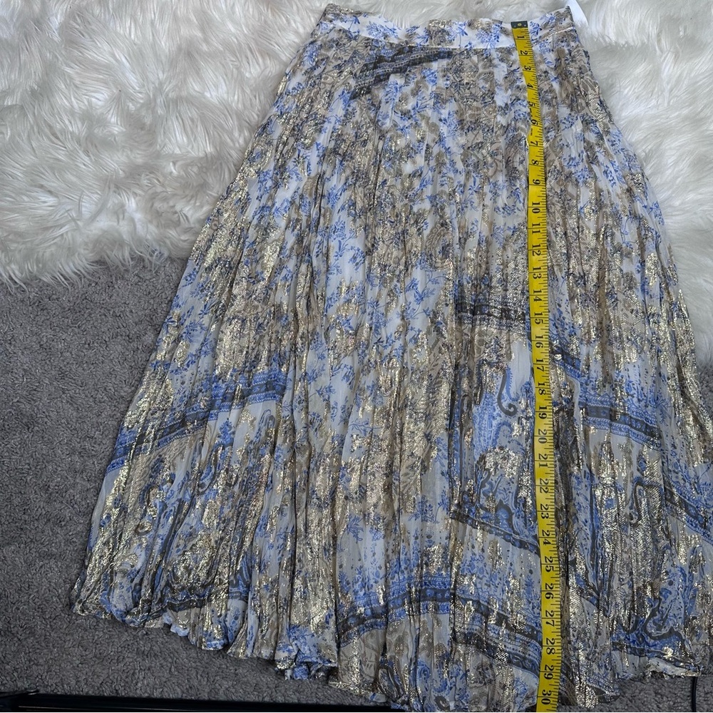 Soft‎ Surroundings silk blend blue paisley metalic gold Pleated Midi Skirt NWOT - Picture 12 of 13